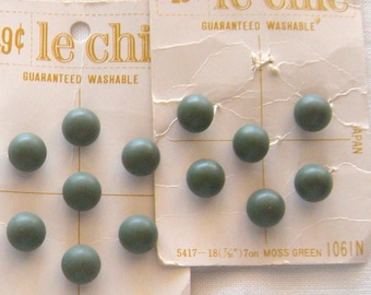 13 Mossy Green Buttons, Rounded Top, Sturdy Shank, 11 mm, Vintage Le Chic, Japan