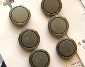 6 Olive Green Buttons, Vintage Le Chic, 19 mm, shank, Holland