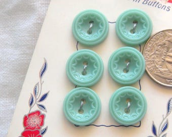 6 botones vintage Lansing de color verde aguamarina claro para camisas en tarjeta con estampado floral rojo, 15 mm