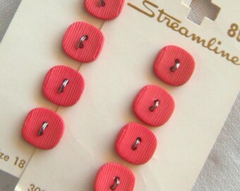 8 Dark Pink Little Square Buttons, Textured, Wavy Shape, Streamline, 11.5 mm