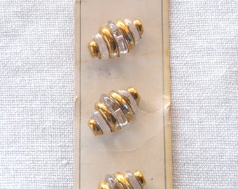 3 Antique Clear and Gold Gilded Glass Buttons, United States Zone German Buttons, Schwanda