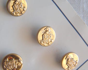 11 botones vintage de oro brillante con escudo de armas, diseño en relieve, brillantes, 12 mm