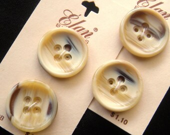 4 Faux Horn Creamy, Tawny Yellow, and Brown Buttons, 24 mm, Elan, Holland