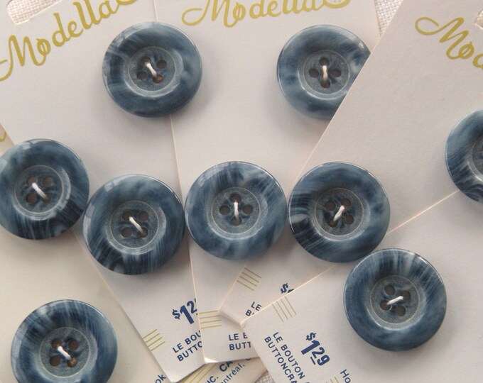 10 Blue Marbled Buttons With Light Blue Grey Markings, 4 Holes, Glossy ...