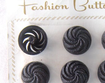 12 botones vintage negros con forma de molinillo, 21 mm, cúpula hueca con recortes.