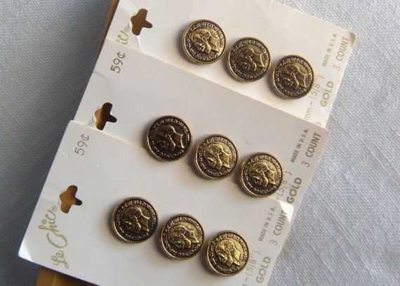 9 Vintage Old Gold Coin Style Metal Buttons Noble Male Bearded Head Antiqued Gold Color Self Shank 16 Mm Raised Design Le Chic
