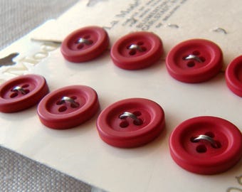 8 botones rojo oscuro, 12 mm, acabado liso mate, 4 agujeros, estilo vintage La Mode