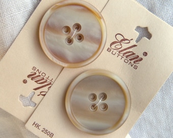 2 Very Large Coat Buttons, 33 mm (1 3/8"), Streaky Beige, Cream and Brown,  Frosted Center with 4 holes, Glossy Rim, Elan, Made in Holland