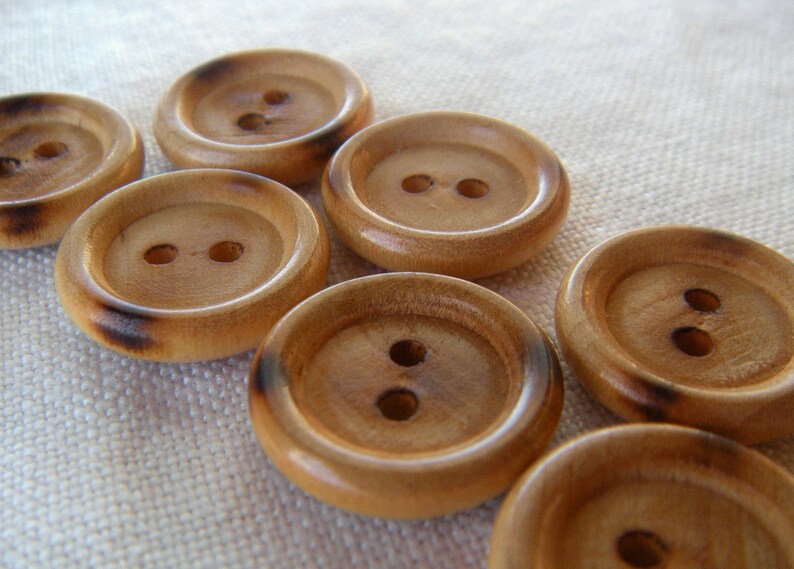 Toasted 7 Wooden Buttons Light Brown Color Blond Wood No Brand 19 mm Glossy Oak Stain Fat Round Rim Rustic