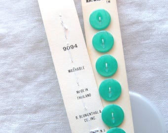6 Bright Aqua Green Shirt Buttons, 11 mm (7/16")  Vintage Basic Brand