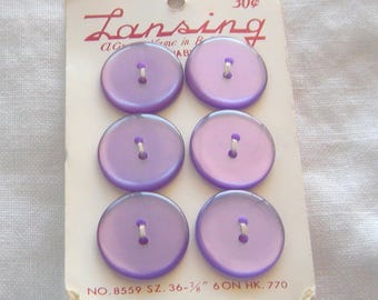 6 botones lisos y brillantes de color morado, 22 mm, 2 agujeros, estilo vintage de Lansing, Japón.