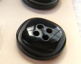 8 Glossy Black Tone on Tone Buttons, 18 mm, Round Base with Raised Square Center, Shiny Black, 4 holes, On Card, Moderne