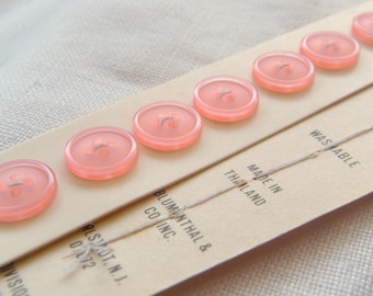 7 Small Pink Vintage Shirt Buttons, Narrow Glossy Rim, 11 mm, Basic