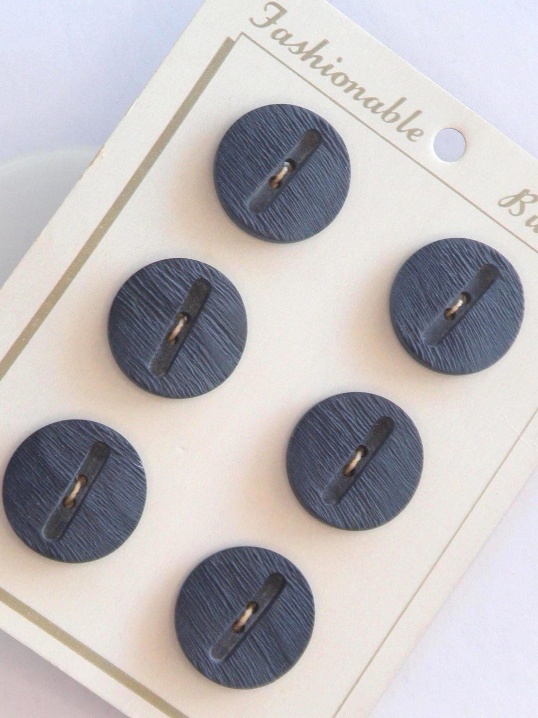 6 Large Navy Blue Buttons, Combed Texture, 2 Holes, Vintage, 23 Mm (15/ ...