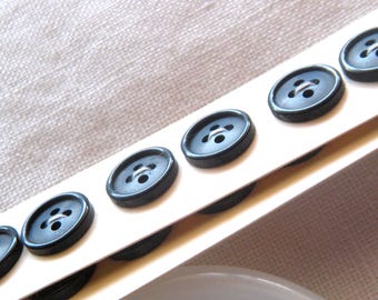 7 Dark Gray Vintage Shirt Buttons, Narrow Glossy Rim, 11 mm, Basic