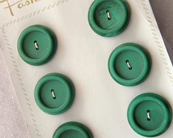 6 Big Green Buttons, Wide Base, 2 holes, Unusual Value Brand, 27 mm