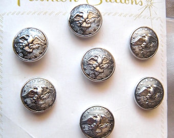 7 botones vintage de águila en tono plateado, vástago de 22 mm, marca de valor inusual.