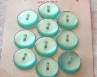 10 botones vintage brillantes de color verde claro, 15 mm, 2 agujeros, marca Lansing, fabricados en Japón.