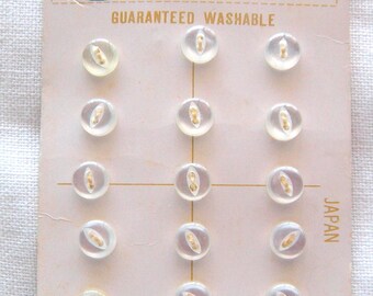15 Doll Size Ice White Buttons, Vintage Le Chic,  Fisheye Well, 8 mm, Japan