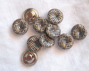 11 botones de camisa de plata envejecida, con elaborados diseños, 15 mm, vástago del mismo material.