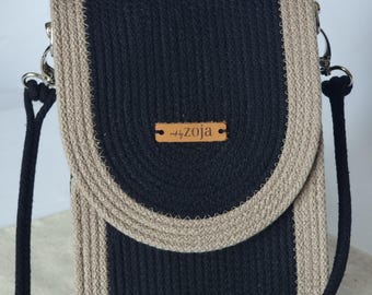 Borsa a tracolla bicolore / Borsa per cellulare a blocchi di colore realizzata a mano / Borsa a tracolla in corda di cotone