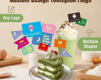 Drapeaux cure-dents recto-verso personnalisés, matériaux de qualité alimentaire, décorations de fête avec logo