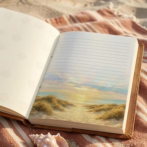 Akvarell strandbrevpapper - Sommarbrevpapper, Havstema-anteckningar, Menysidor, Digitala Produkter