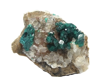 Dioptase Emerald Green Crystal Druzy on rock matrix Mineral Specimen from Kazakhstan, Raw Crystal Gemstone, Display Specimen or Focal Stone