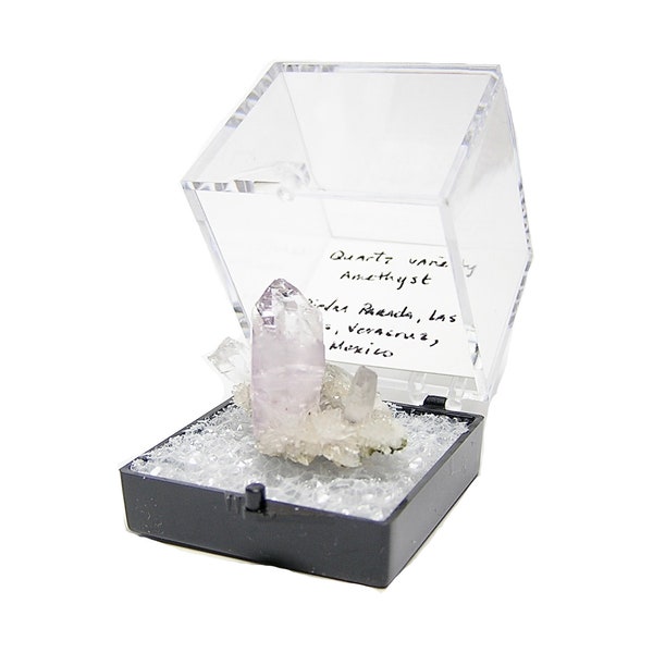 Amethyst Pale Purple Quartz Rock Crystal Thumbnail Mineral Specimen, Gemstone Focal, Gem mined at Veracruz Mexico in museum display box