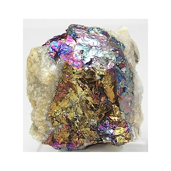 Peacock Ore Chalcopyrite in Druzy White Quartz Natural Purple, Blue and Golden Patina Wonder Stone Rainbow Nugget