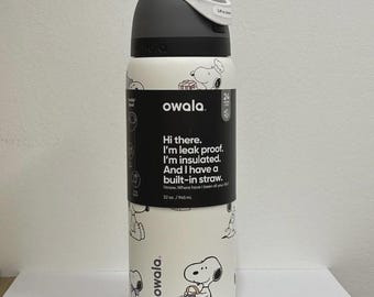 Borraccia termica Snoopy Owala da 950 ml (32 oz), colore pastello, con cannuccia FreeSip.
