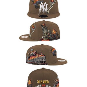 New York Yankees Brown Fitted Cap Flame Statue of Liberty Embroidered Hat Streetwear Style