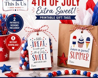 Etiquetas de regalo para el 4 de julio / Dulces patrióticos, EE. UU. / Feliz cumpleaños América / Recuerdos para fiestas del 4 de julio (Descarga instantánea)