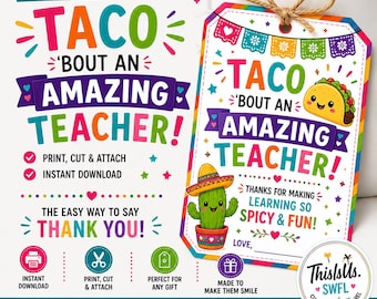 Taco 'Bout Teacher Gift Tag | Cinco de Mayo Printable | Teacher Appreciation (Instant Download)
