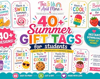 Etiquetas de regalo de verano para estudiantes / Regalos de fin de curso para profesores (Descarga instantánea)