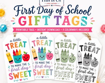 Etiquetas imprimibles para regalos del primer día de clases / Bolsas de obsequios para maestros / Recuerdos de regreso a clases / Etiquetas para regalos de aula (Descarga instantánea)