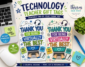 Etiquetas de regalo para profesores de tecnología / Tarjetas de agradecimiento imprimibles (descarga instantánea)