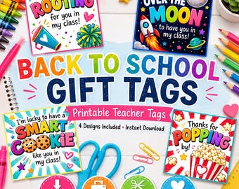 Etiquetas imprimibles para regalos de regreso a clases / Presentación del profesor / Recuerdos del primer día de clases / Etiquetas de bienvenida para estudiantes (Descarga digital)