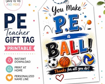 Etiqueta de regalo imprimible para profesor de educación física / Tú haces que la educación física sea un éxito / Agradecimiento al entrenador (Descarga instantánea)