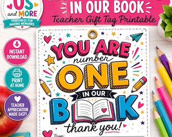 Etiqueta de regalo para bibliotecarios/as docentes / Eres el/la número uno en nuestro libro (Descarga instantánea)