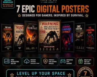 Paquete de pósteres inspirados en Arc Raiders / Arte mural de videojuegos de ciencia ficción (Set de 7 - Descarga digital)