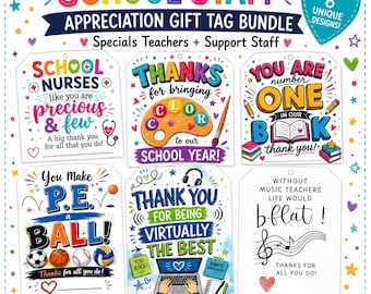 Etiquetas de regalo de agradecimiento para el personal escolar / Arte, Música, Educación Física, Enfermería, Tecnología (Descarga digital)