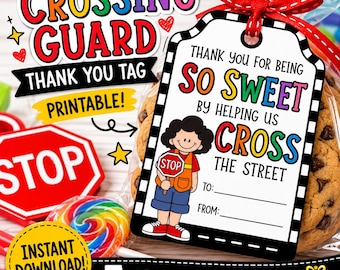 Etiqueta de agradecimiento para el guardia de cruce escolar (imprimible) / Regalo de agradecimiento (descarga instantánea)