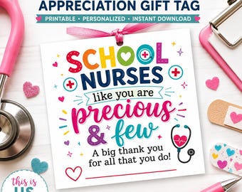 Etiqueta de regalo de agradecimiento para la enfermera escolar / Tarjeta de agradecimiento personalizada (Descarga instantánea)