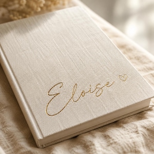 Personalised Linen Notebook, Custom Name A6 Journal, Script Name Notebook, Boho Gift for Her, Teacher Bridesmaid New Job Birthday Gift
