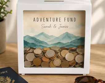 Travel Fund Money Box Personalised, Adventure Savings Box, Holiday Fund Gift, Honeymoon Wedding Fund Bank, Custom Wording Shadow Frame Bank