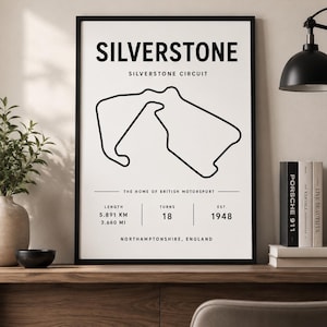 Silverstone Circu Track Map Druck, F1 Racing Wandkunst, Motorsport Poster Geschenk