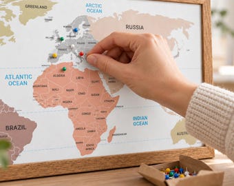 Push Pin World Map with Pins | Personalised Travel Tracker Map, A4 or A3 Print or Framed | Places We've Been Gift