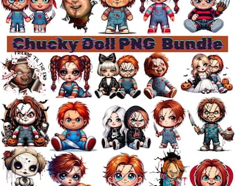 Muñeco Chucky PNG, imágenes prediseñadas de terror kawaii, arte de personajes de terror para sublimación (descarga digital)