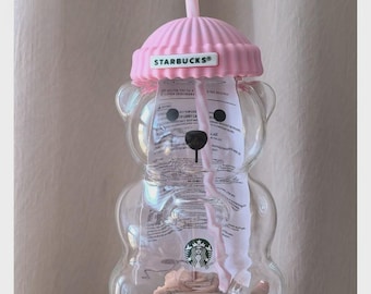 2026 Starbucks Bearista Pink Bear Glass Tumbler Cold Cup with Straw 20oz 591ml
